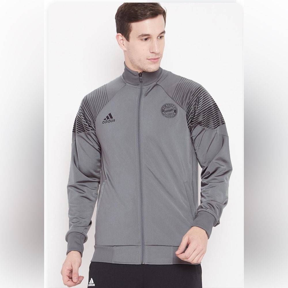 ADIDAS Bayern Munich Munchen Icon Jacket Men's Gray Soccer Ribbed Shoulder